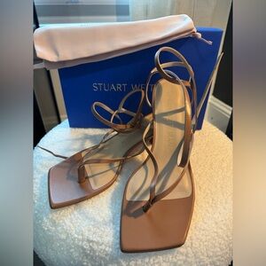 STUART WEITZMAN Womens Tan Cabo Toe Flare Leather Heeled Thong Sandals 9.5 B